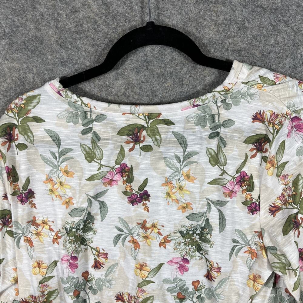 CJ Banks Boho Peasant Top Tunic Sz LG Floral Print Pom Poms 3/4 Sleeves - Picture 6 of 8